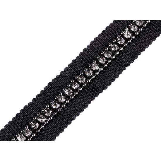 Clothing braid with rhinestones and chain width 15 mm - Black (1 Meter) Clothing braid with rhinestones and chain width 15 mm - Black (1 Meter)