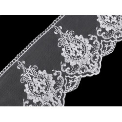 Embroidered trim on organza width 15 cm - White (1 Meter)