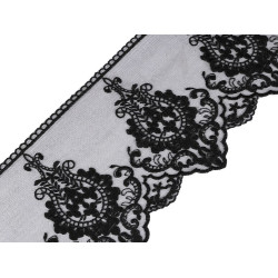 Embroidered trim on organza width 15 cm - Black (1 Meter)