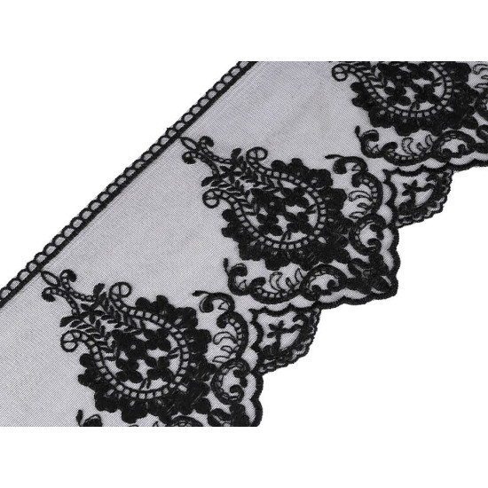 Embroidered trim on organza width 15 cm - White (1 Meter) Embroidered trim on organza width 15 cm - White (1 Meter)