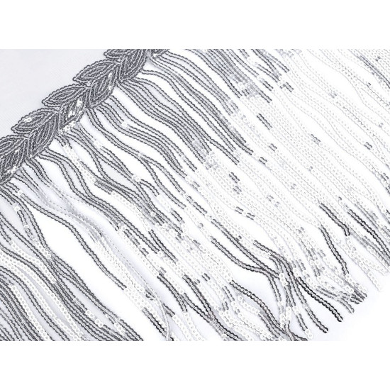 Bandă decorativă organza cu franjuri din paiete, lățime 32 cm - Negru (1 Metru) Bandă decorativă organza cu franjuri din paiete, lățime 32 cm - Negru (1 Metru)