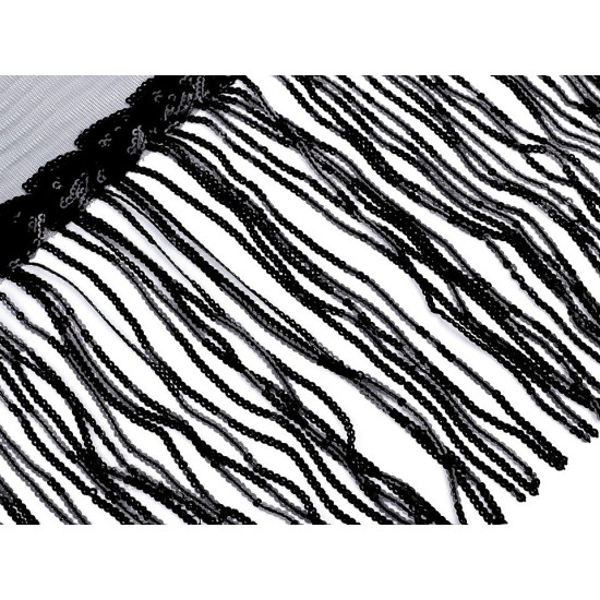 Bandă decorativă organza cu franjuri din paiete, lățime 32 cm - Negru (1 Metru) Bandă decorativă organza cu franjuri din paiete, lățime 32 cm - Negru (1 Metru)