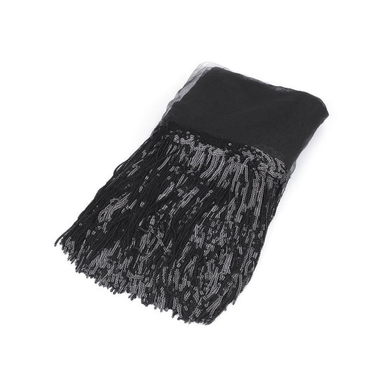 Bandă decorativă organza cu franjuri din paiete, lățime 32 cm - Negru (1 Metru) Bandă decorativă organza cu franjuri din paiete, lățime 32 cm - Negru (1 Metru)
