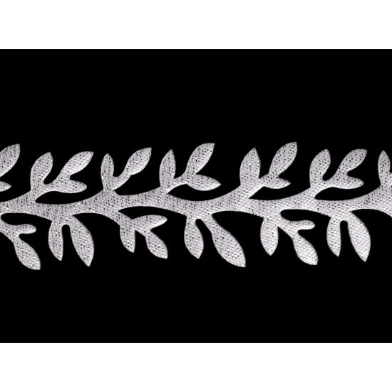 Aplikacja satynowa w taśmie szerokość 24 mm gałązka z lureksem - Srebrny (27 Metry) Aplikacja satynowa w taśmie szerokość 24 mm gałązka z lureksem - Srebrny (27 Metry)