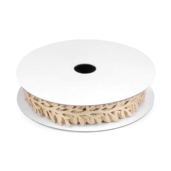 Aplikacja satynowa w taśmie szerokość 24 mm gałązka z lureksem - Srebrny (27 Metry) Aplikacja satynowa w taśmie szerokość 24 mm gałązka z lureksem - Srebrny (27 Metry)
