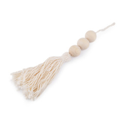 Cotton tassel with beads, length 20 cm - Ecru light (5 Pieces)