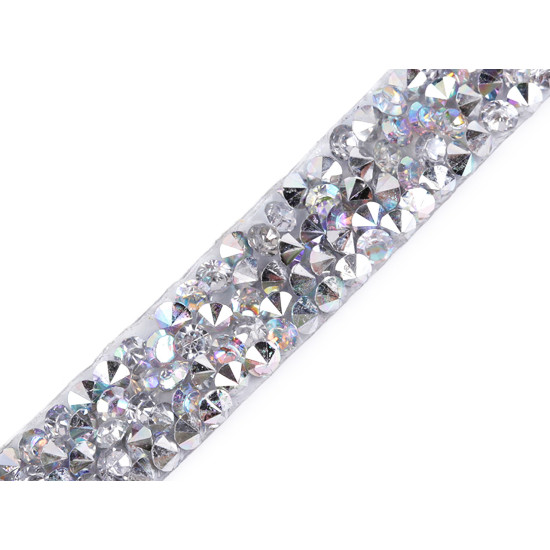 Iron-on trimming braid with rhinestones width 10 mm - Crystal ab (1 Meter) Iron-on trimming braid with rhinestones width 10 mm - Crystal ab (1 Meter)