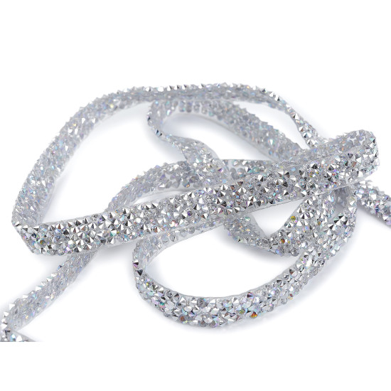 Iron-on trimming braid with rhinestones width 10 mm - Crystal ab (1 Meter) Iron-on trimming braid with rhinestones width 10 mm - Crystal ab (1 Meter)