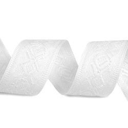 Jacquard cotton ribbon costume trimming, width 40 mm - White (1 Meter)