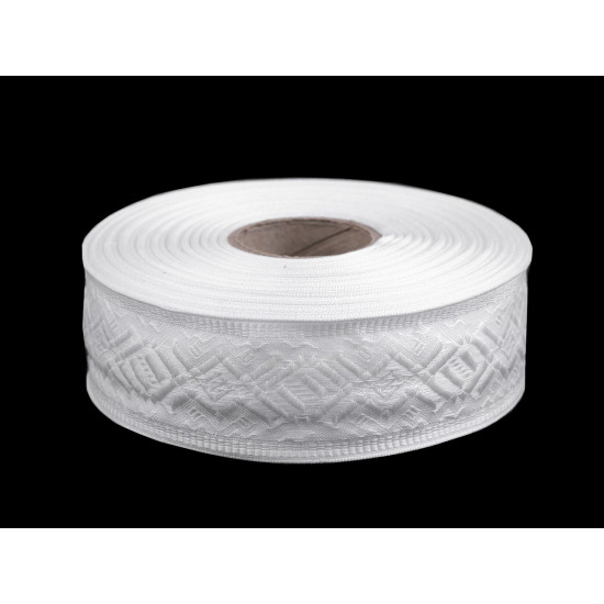 Jacquard cotton ribbon costume trimming, width 40 mm - White (1 Meter) Jacquard cotton ribbon costume trimming, width 40 mm - White (1 Meter)