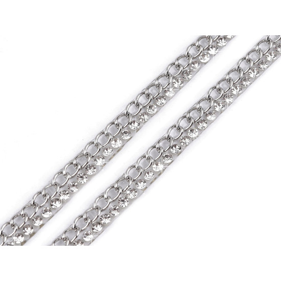 Braid trimming with chain and rhinestones, width 5 mm, iron-on - Crystal (18 Meters) Braid trimming with chain and rhinestones, width 5 mm, iron-on - Crystal (18 Meters)