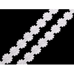 Aplikacja satynowa w taśmie szerokość 20 mm kwiat - White (1 Metr)