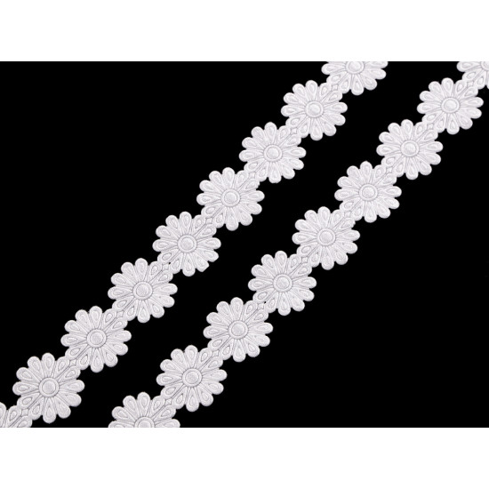 Aplikacja satynowa w taśmie szerokość 20 mm kwiat - White (1 Metr) Aplikacja satynowa w taśmie szerokość 20 mm kwiat - White (1 Metr)