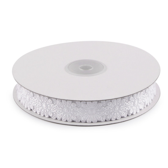 Aplikacja satynowa w taśmie szerokość 20 mm kwiat - White (1 Metr) Aplikacja satynowa w taśmie szerokość 20 mm kwiat - White (1 Metr)