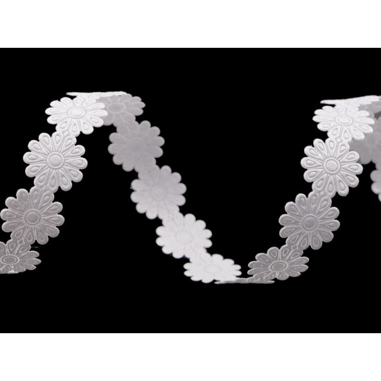 Aplikacja satynowa w taśmie szerokość 20 mm kwiat - White (1 Metr) Aplikacja satynowa w taśmie szerokość 20 mm kwiat - White (1 Metr)