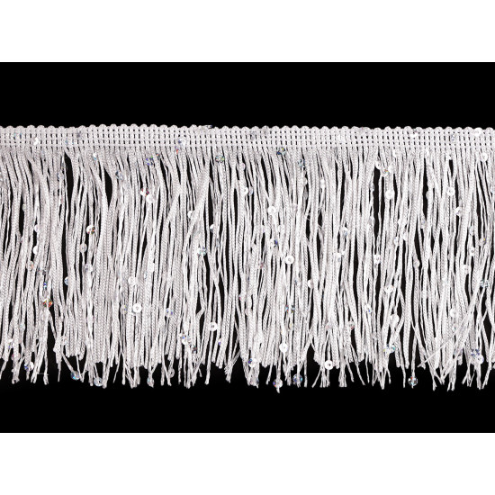Fringes with sequins, width 10 cm - White (9 Meters)