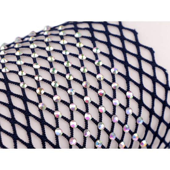 Elastic mesh / trim with rhinestones, width 75 mm - Blue dark (9 Meters) Elastic mesh / trim with rhinestones, width 75 mm - Blue dark (9 Meters)