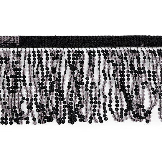 Frędzle z holograficznymi cekinami szerokość 15 cm - Srebrny (1 Metr) Frędzle z holograficznymi cekinami szerokość 15 cm - Srebrny (1 Metr)