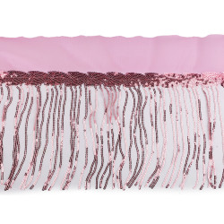 Banda / galon organza cu franjuri din paiete, latime 20 cm - Roz pudrat (1 Metru)