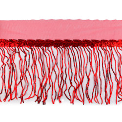 Banda / galon organza cu franjuri din paiete, latime 20 cm - Roșu (1 Metru)