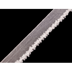 Taśma poliestrowa / wypustka z koralikami rokail szerokość 15 mm - Off white (1 Metr)