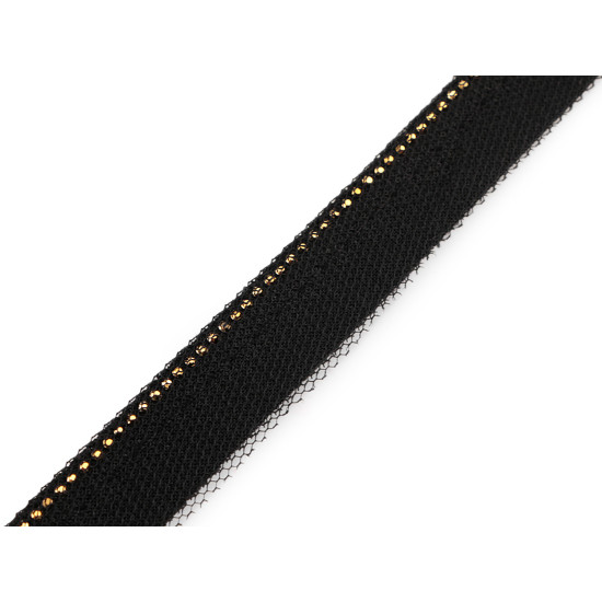 Insertion piping with rhinestones and tulle, width 15; 20 mm - Black (10 Meters) Insertion piping with rhinestones and tulle, width 15; 20 mm - Black (10 Meters)