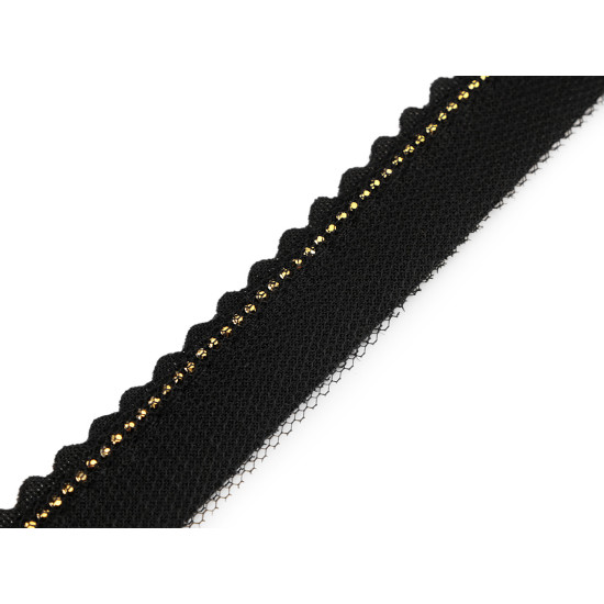 Insertion piping with rhinestones and tulle, width 15; 20 mm - Black (10 Meters) Insertion piping with rhinestones and tulle, width 15; 20 mm - Black (10 Meters)