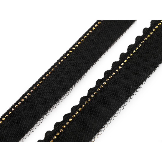 Insertion piping with rhinestones and tulle, width 15; 20 mm - Black (10 Meters) Insertion piping with rhinestones and tulle, width 15; 20 mm - Black (10 Meters)