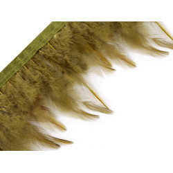 Prýmek - kohoutí peří 7-12 cm - Zelená khaki (1 Metr)