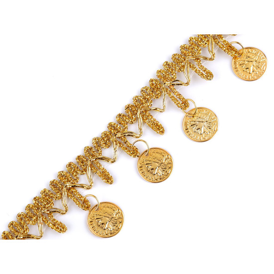 Taśma metalizowana / pas do tańca brzucha z pieniążkami szerokość 38 mm - Złoty (1 Metr) Taśma metalizowana / pas do tańca brzucha z pieniążkami szerokość 38 mm - Złoty (1 Metr)