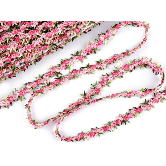 Embroidered trimming braid with 3d flowers, width 20 mm - Light red (1 Meter) Embroidered trimming braid with 3d flowers, width 20 mm - Light red (1 Meter)