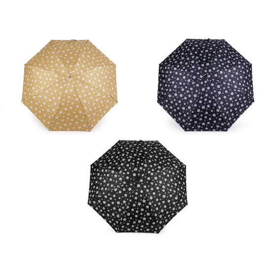 Mini parapluie pliant pour femme, fleurs - Noir (1 Pièce) Mini parapluie pliant pour femme, fleurs - Noir (1 Pièce)