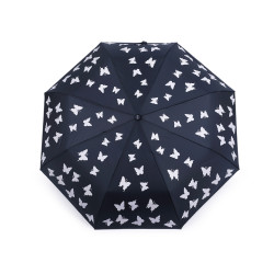 Ladies folding auto-open magic umbrella, butterfly - Darkblue-grey (1 Piece)