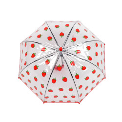 Parasol dziecięcy przezroczysty automatyczny truskawka - Czerwony (1 Sztuka)