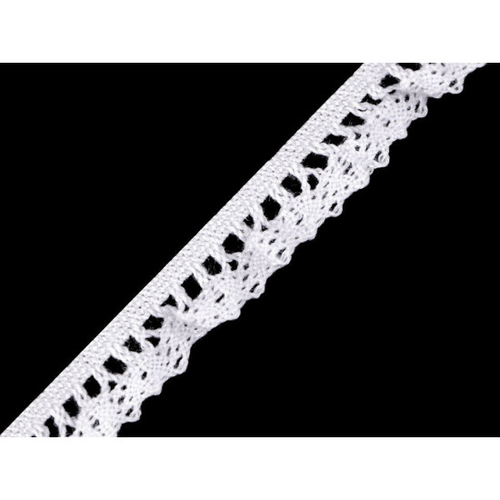 Cotton bobbin lace / elastic ruffle lace width 10 mm - White (1 Meter) Cotton bobbin lace / elastic ruffle lace width 10 mm - White (1 Meter)