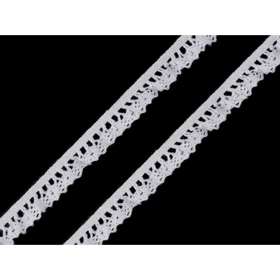 Cotton bobbin lace / elastic ruffle lace width 10 mm - White (1 Meter) Cotton bobbin lace / elastic ruffle lace width 10 mm - White (1 Meter)