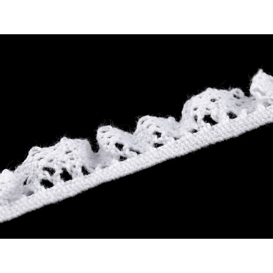 Cotton bobbin lace / elastic ruffle lace width 10 mm - White (1 Meter) Cotton bobbin lace / elastic ruffle lace width 10 mm - White (1 Meter)