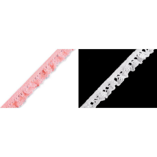 Cotton bobbin lace / elastic ruffle lace width 10 mm - White (1 Meter) Cotton bobbin lace / elastic ruffle lace width 10 mm - White (1 Meter)