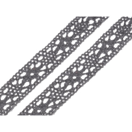 Bobina di pizzo in cotone, larghezza: 11 mm - Grigio (1 Metro) Bobina di pizzo in cotone, larghezza: 11 mm - Grigio (1 Metro)