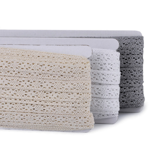 Bobina di pizzo in cotone, larghezza: 11 mm - Grigio (1 Metro) Bobina di pizzo in cotone, larghezza: 11 mm - Grigio (1 Metro)