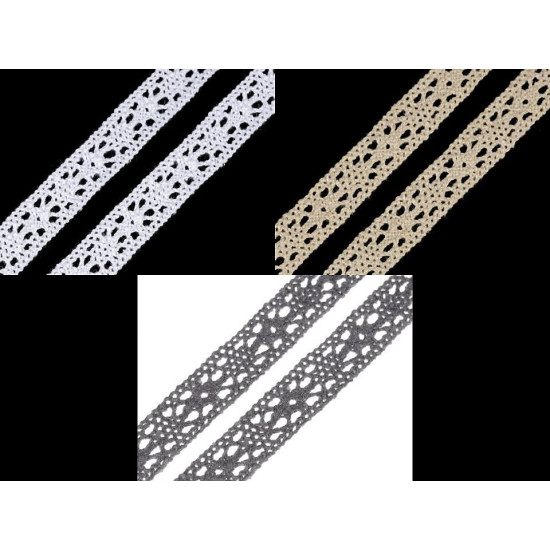 Bobina di pizzo in cotone, larghezza: 11 mm - Grigio (1 Metro) Bobina di pizzo in cotone, larghezza: 11 mm - Grigio (1 Metro)