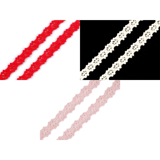 Bobina di pizzo in cotone, larghezza: 12 mm - Polvere (1 Metro) Bobina di pizzo in cotone, larghezza: 12 mm - Polvere (1 Metro)