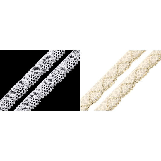 Koronka bawełniana szerokość 14 mm z lureksem - Naturalny jasny (1 Metr) Koronka bawełniana szerokość 14 mm z lureksem - Naturalny jasny (1 Metr)