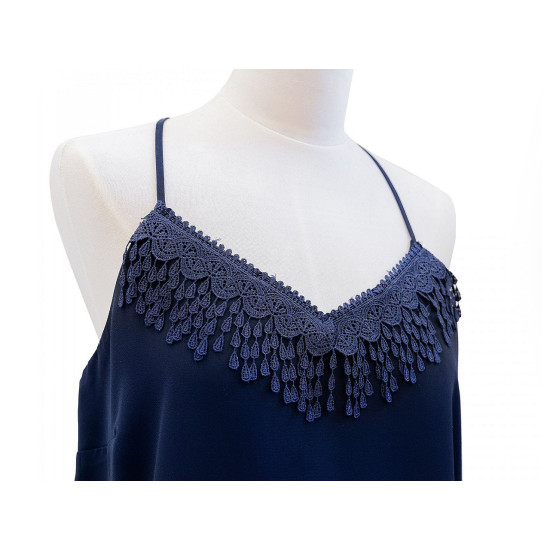 Guipure lace trim with tassels width 80 mm - Berlin blue (1 Meter) Guipure lace trim with tassels width 80 mm - Berlin blue (1 Meter)