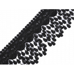 Guipure lace trim with tassels width 80 mm - Black (1 Meter)
