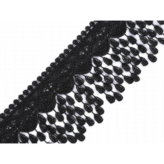 Guipure lace trim with tassels width 80 mm - Berlin blue (1 Meter) Guipure lace trim with tassels width 80 mm - Berlin blue (1 Meter)