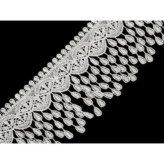 Guipure lace trim with tassels width 80 mm - Berlin blue (1 Meter) Guipure lace trim with tassels width 80 mm - Berlin blue (1 Meter)