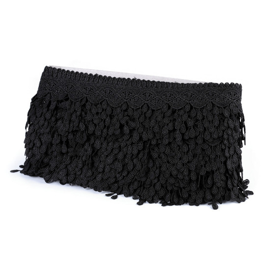 Guipure lace trim with tassels width 80 mm - Berlin blue (1 Meter) Guipure lace trim with tassels width 80 mm - Berlin blue (1 Meter)