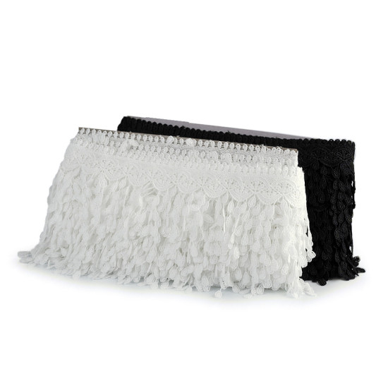 Guipure lace trim with tassels width 80 mm - Berlin blue (1 Meter) Guipure lace trim with tassels width 80 mm - Berlin blue (1 Meter)