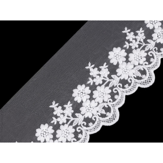 Dantelă brodată pe organza, lățime 90 mm - Negru (27 Metri) Dantelă brodată pe organza, lățime 90 mm - Negru (27 Metri)